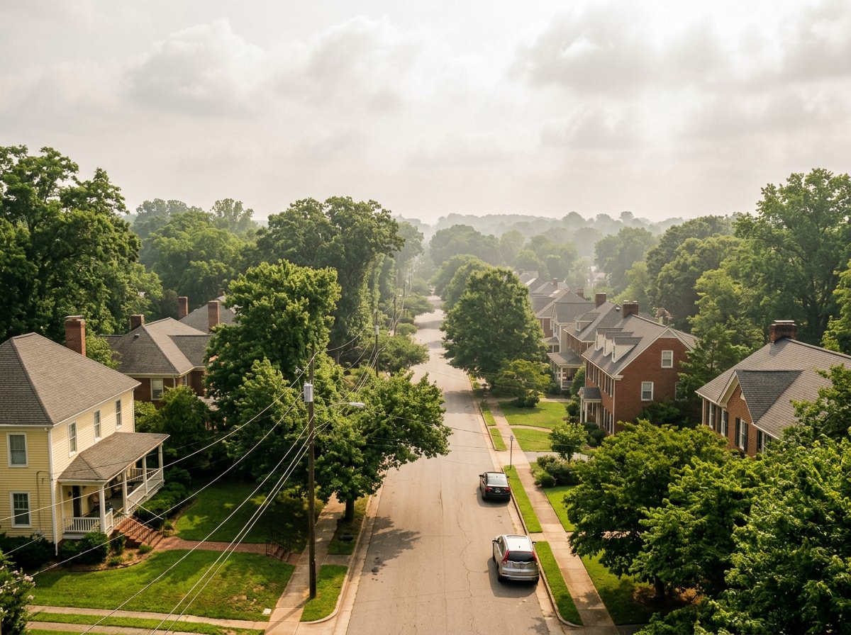 Humid summer haze over a residential neighborhood in the Piedmont Triad region