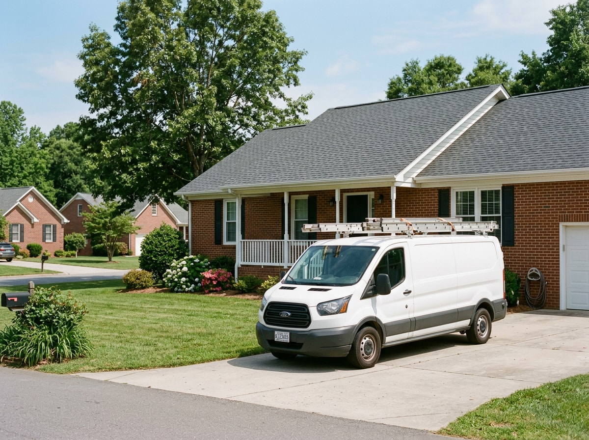 HVAC service van parked in an Archdale NC driveway outside a single-family home