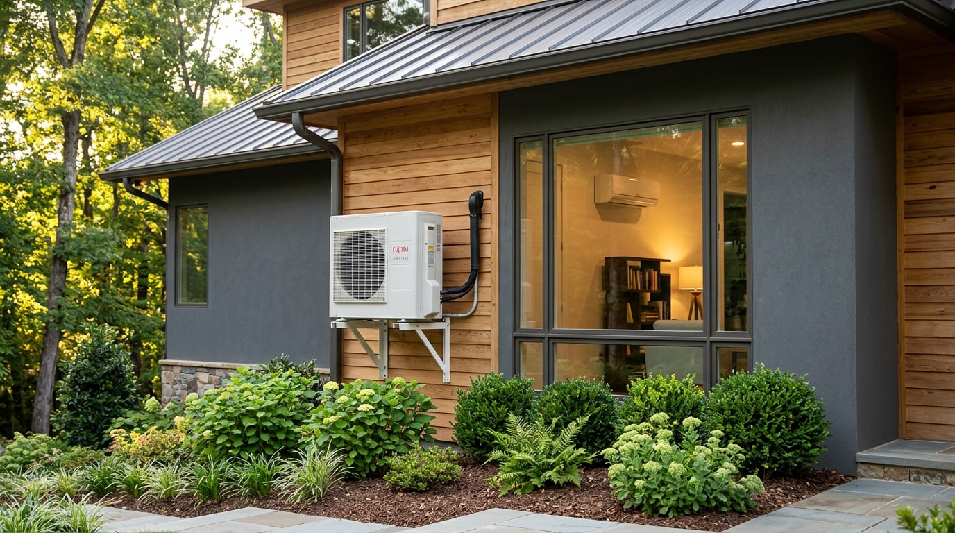 Ductless heating and cooling system installed on a home exterior in Kernersville, NC