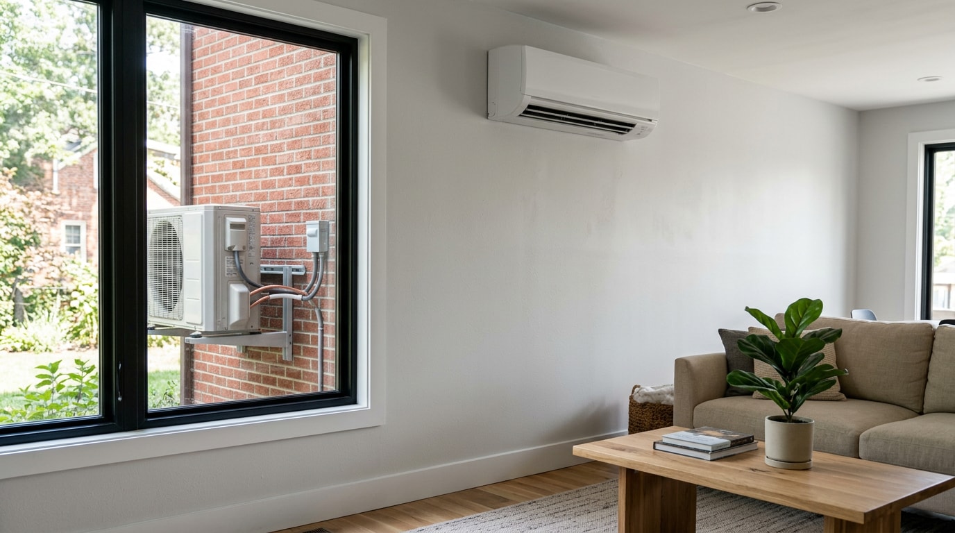 Indoor and outdoor mini split heat and ac units installed in a Greensboro, NC home