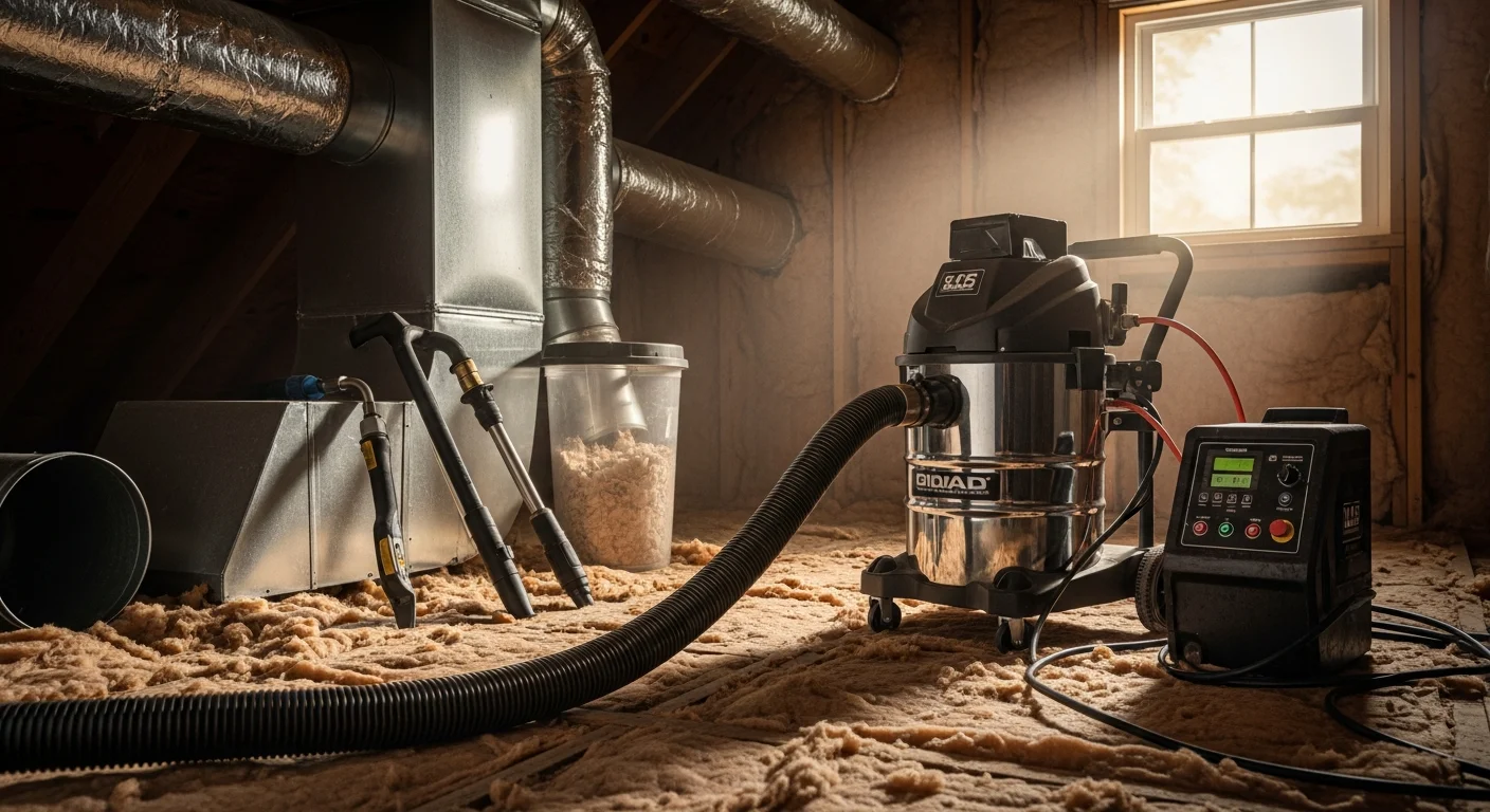 A technician from Repair Solutions HVAC inspecting a residential air duct vent in a Brown Summit, NC home. The image shows a clean duct opening after debris removal, with HVAC equipment visible in the background.